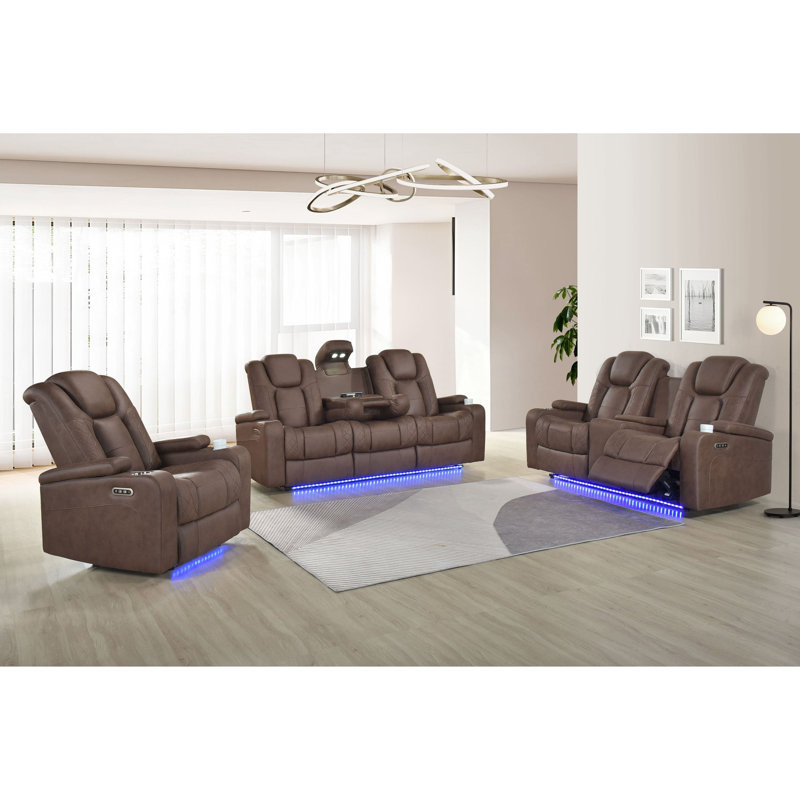 Ensemble de salon inclinable 3 pièces brun cendré, Brun