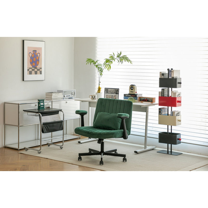Chaise de bureau Green Velvet Criss Cross, Bras réglables, Velours vert