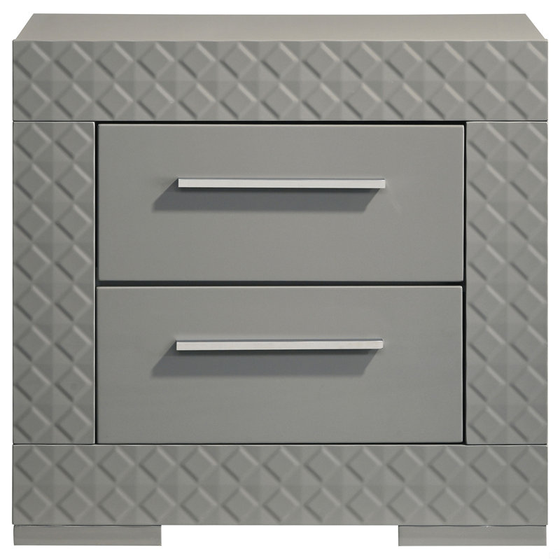 High Gloss 2-Drawer Nightstand Bedside Table
