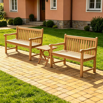 Ensemble de conversation d'extérieur en teck pour 4 personnes avec table carrée pliante