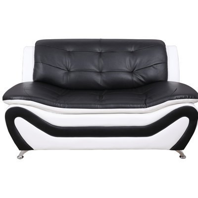 Black and White Faux Leather Loveseat Sofa