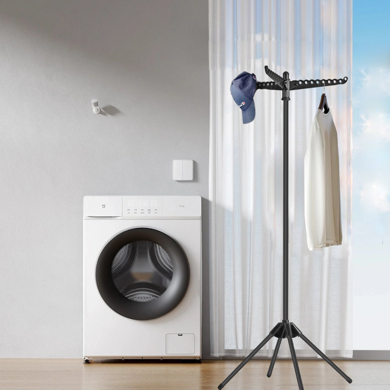 Séchoir à linge pliant avec 3 bras rotatifs pour cintres, Noir, noir, noir, noir