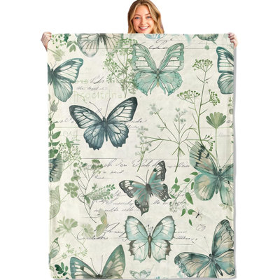 Retro Butterfly Throw Blanket - 40x30in, Soft, Cozy Lightweight Flannel,Botanical Floral Vintage Blankets - Gifts, for Couch Home Living Room Tranquil Decor