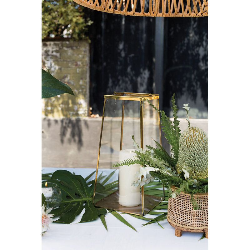 Metal Tabletop Lantern, 14.75" H x 7.5" W x 7.5" D