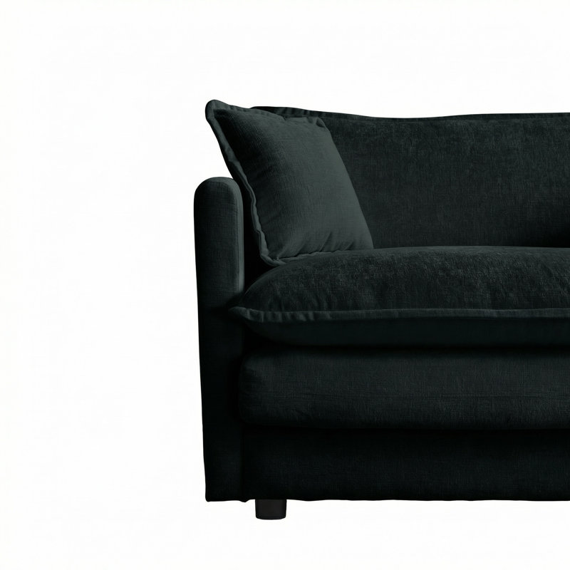Fauteuil club noir à assise simple avec repose-pieds en chenille noire, décor moderne pour la lecture de salon et de chambre à coucher