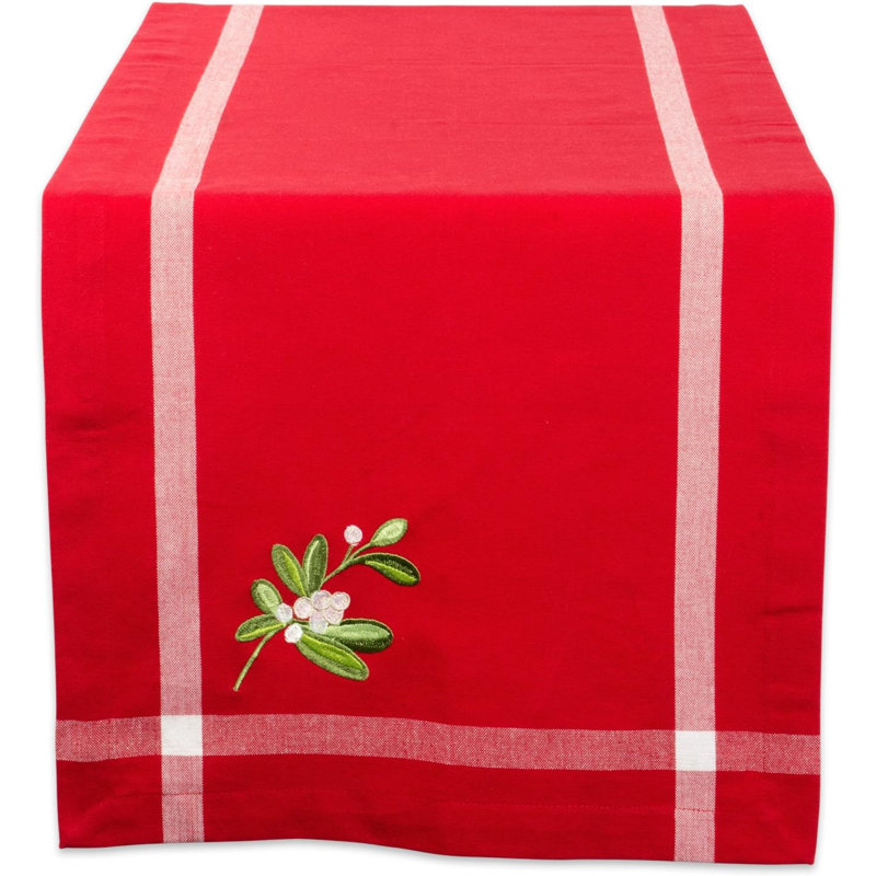 Embroidered Mistletoe 100% Cotton, Machine Washable, Table Runner For Dinner Parties, Christmas, And Holidays - 14X72