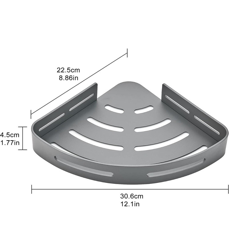Étagère de coin de douche à 2 niveaux gris foncé, fixation murale adhésive sans perçage, Gris foncé