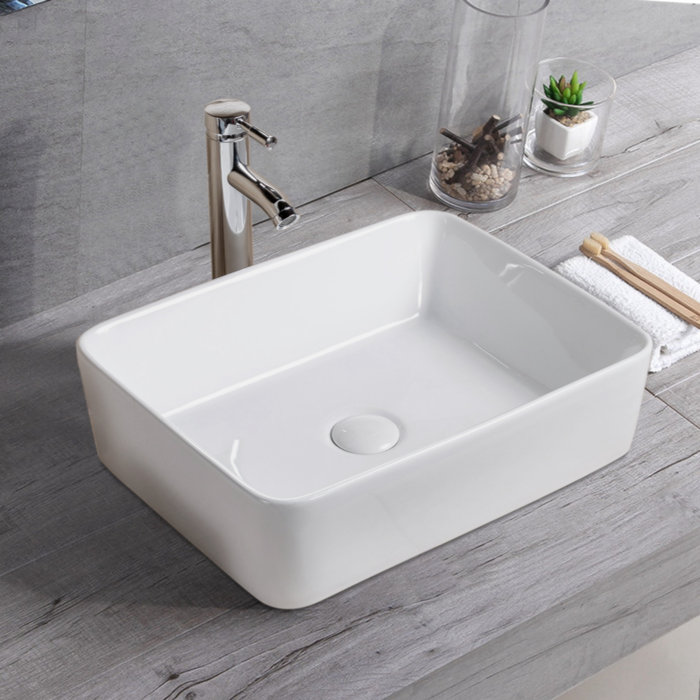 Myhomekeepers 15'' White Ceramic Rectangular Vessel Bathroom Sink | Wayfair