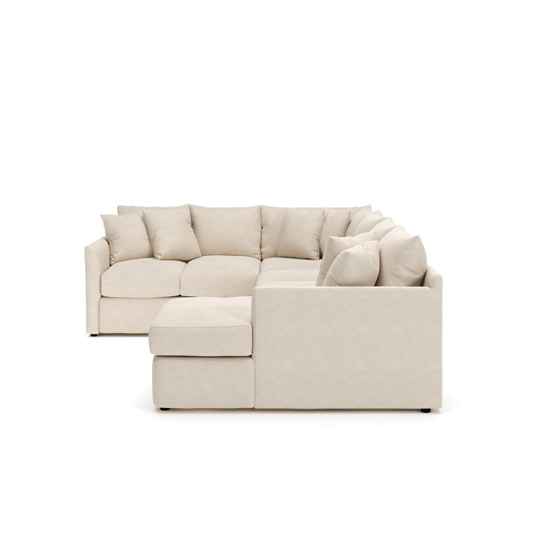 Canapé modulaire en U à 3 pièces de 6 pièces 119 po Cecelia, Tissu natté ivoire conversation, Orienté à droite