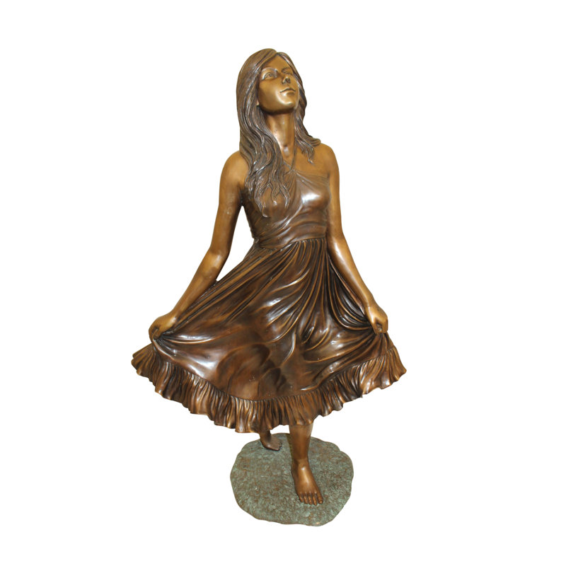 Dame tenant sa jupe en bronze - Taille: L 32 po x l 17 po x H 53 po