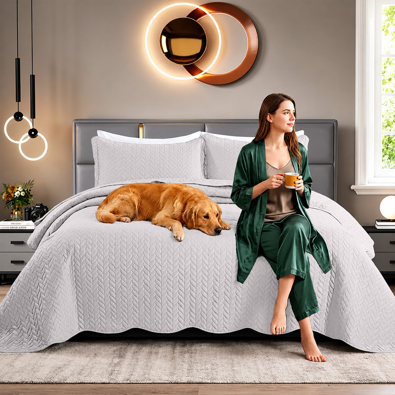 Ensemble de couvre-lit en microfibre embossée, Blanc, Grand (90 po x 96 po)