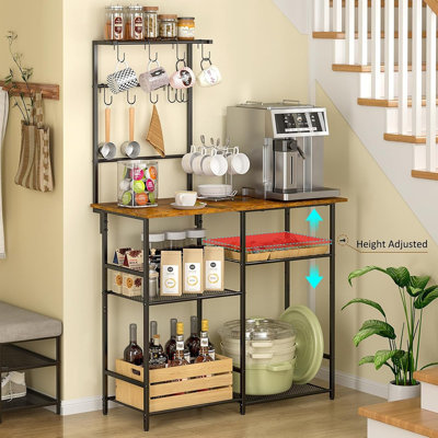 6-Tier Bakers Rack With Adjustable Shelves, Microwave Stand And Coffee Bar Station With Hooks, Kitchen Storage Shelf For Spices And Cookware
