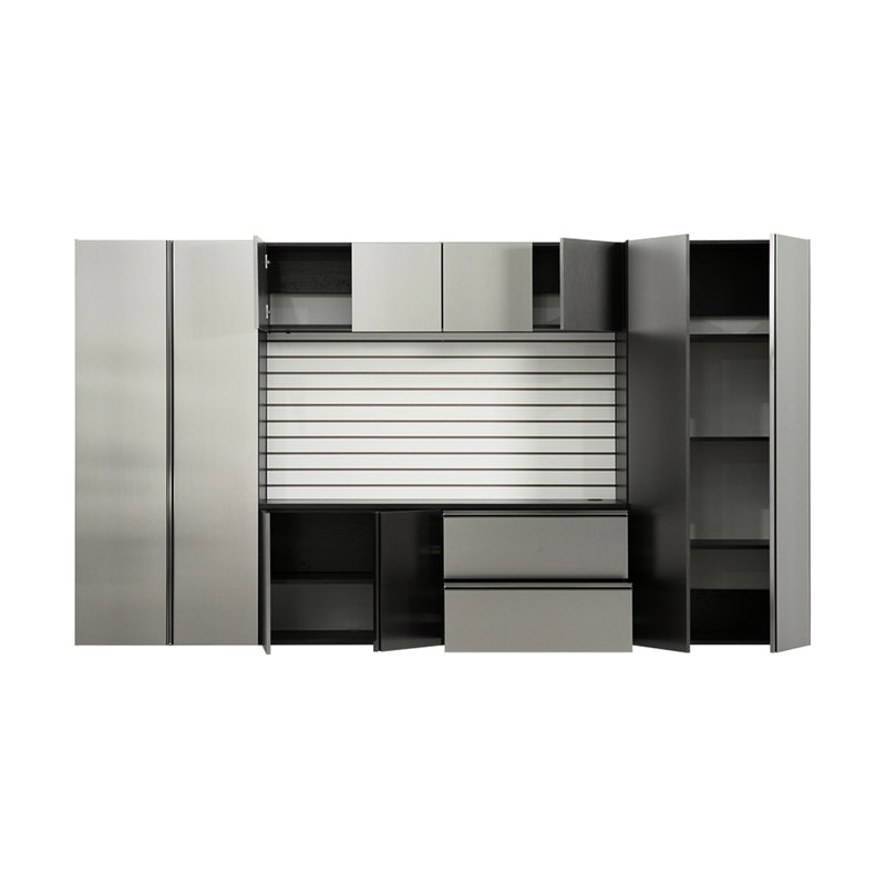 128 po X P 72 po H 20 po . Fixation murale, fermeture en douceur, rangement extra profond, pour arroser, chauffer, taches et égratignures, série 7 - gris métallique, fermeture en douceur, finition grattée