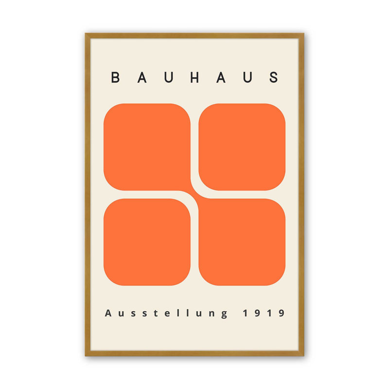 Impression de blocs rétro 36 "x 24" Bauhaus 1919 dans un cadre blanc opaque, Papier avec cadre doré poli