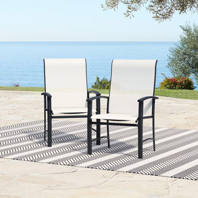 Ensemble de 2 chaises de patio extérieur en métal et polyester enduit de PVC toutes saisons - Conception ergonomique à haut dossier pour le jardin, la terrasse et le balcon