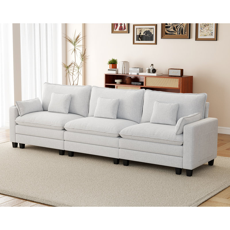 3 Seater Sofa With Smart Charging Module And Throw Pillows (white), White