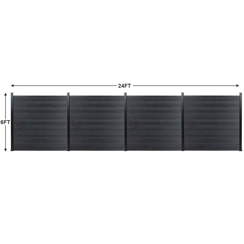 6Ft H Composite Privacy Fence Panels With Post, 6Ft.H x 6Ft.W, Black
