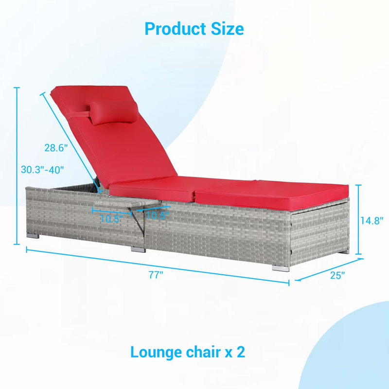 Chaise longue d'extérieur 2 pièces en rotin, Rouge