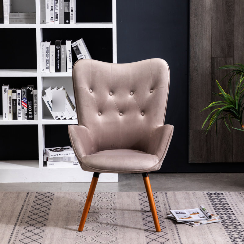 Timber Legged Accent Chair In Mauve Velvet With Button Back Back, Solid Wood Legs, Modern, Chocolate
