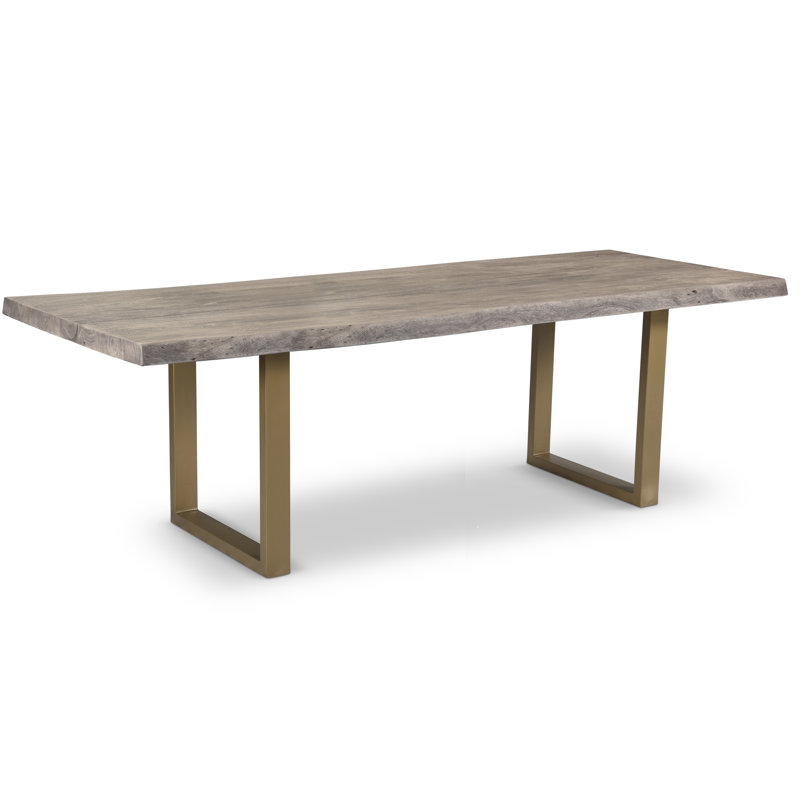 Brooks Solid Wood Dining Table, 116" L x 40" W, Brass, Sandblasted Gray