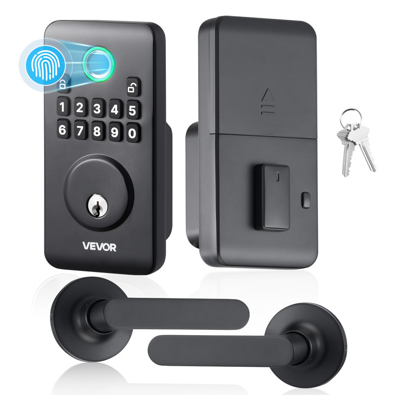 Ensemble de serrure de porte à empreinte digitale, serrure de porte électronique biométrique à pêne dormant sans clé avec poignée, conception innovante à prise facile, verrouillage automatique, code unique, mot de passe anti-perçage, noir mat