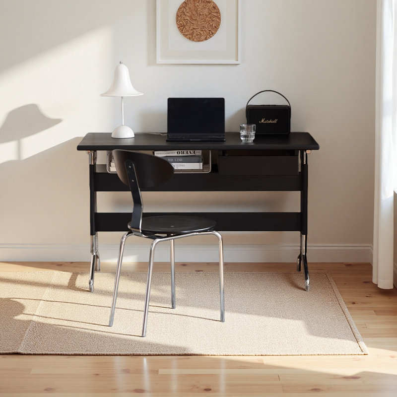Petit bureau en bois massif noir et blanc, H 29,52 po x l 39,37 po x P 23,62 po
