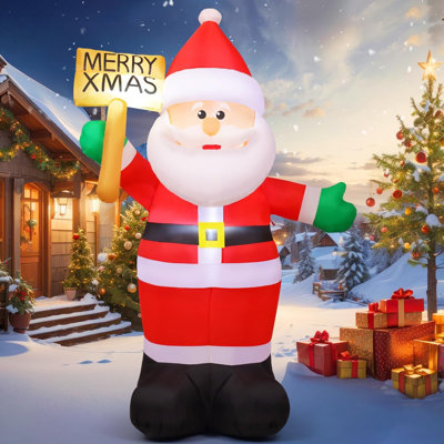 8 FT Christmas Inflatable Standing Santa Claus Holding Christmas Sign with LED Lights