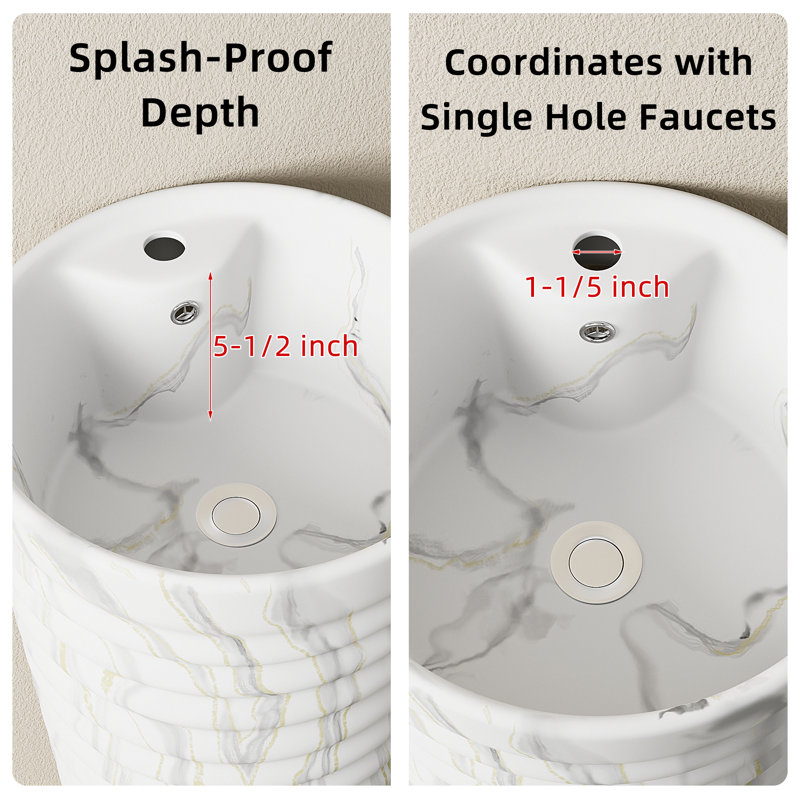SUPERFLO 15.8'' Vitreous China Circular Bathroom Sink with Overflow