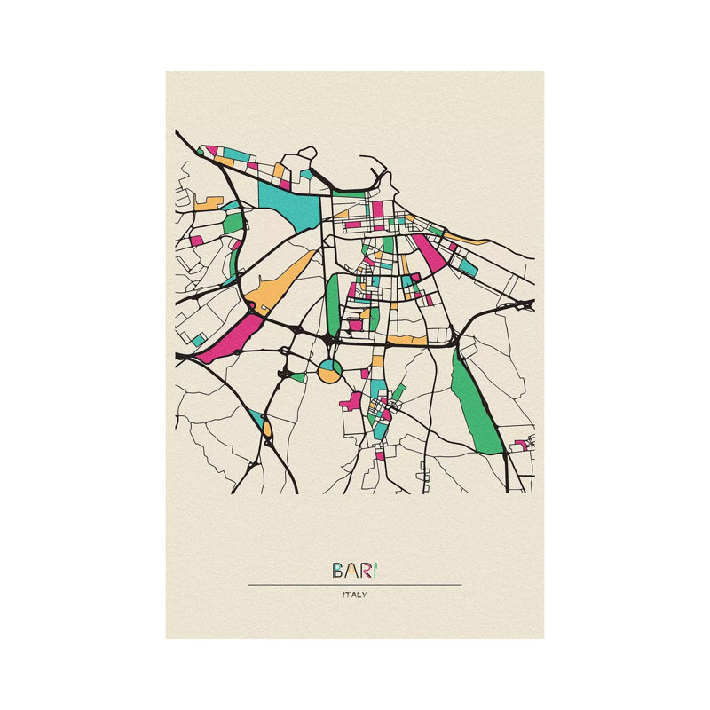 «Bari, Italy Map» par Ayse Deniz Akerman - impression sur toile tendue, H 40 po x l 26 po x P 1,5 po