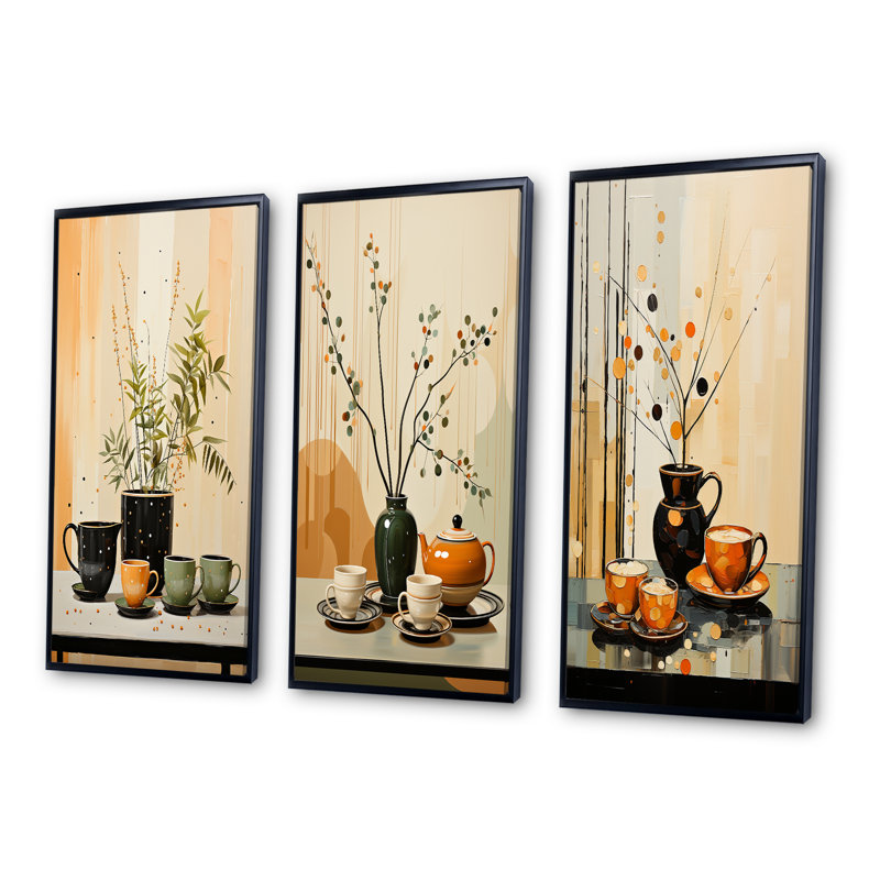 Coffee Tea Cafe Points - Ensemble de 3 pièces d'art sur les aliments et les boissons, H 32 po x l 48 po, Cadre noir