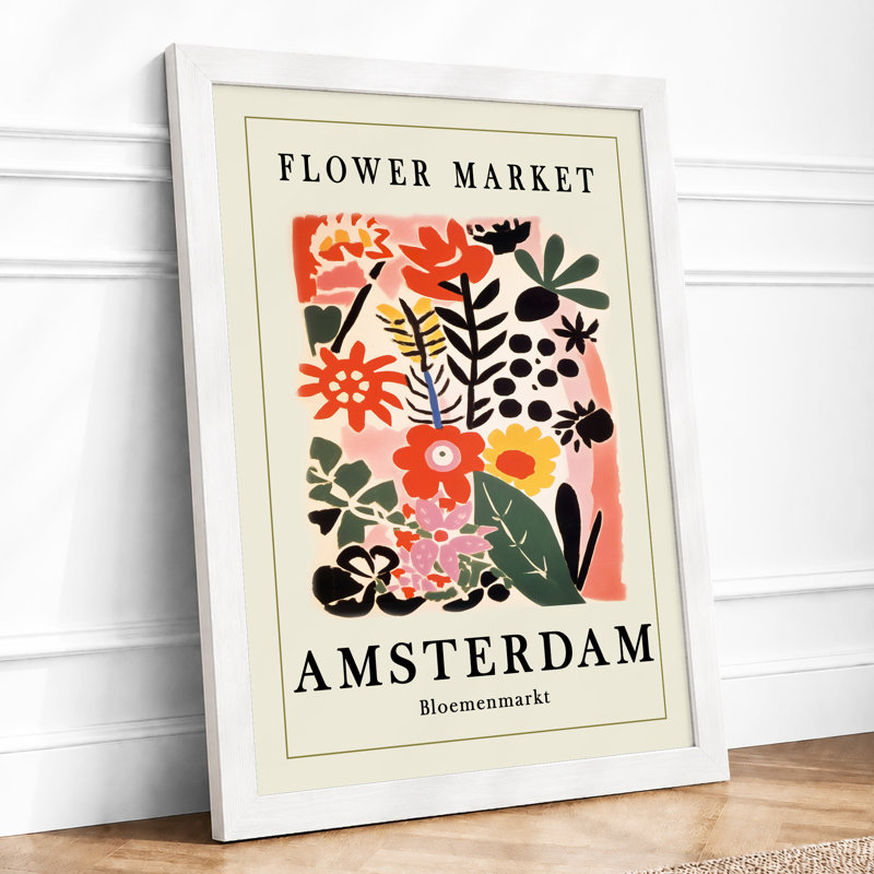 Postcard from Amsterdam Retro 1 Piece Single Picture Frame Wall Art, A2 - 59.4 x 42.0 cm, White