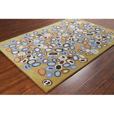 Ailey Authentic Hand-Tufted Handmade Olive Green, Blue, Chocolate Brown & Rose Pink Modern Pebble Rock Wool Area Rug