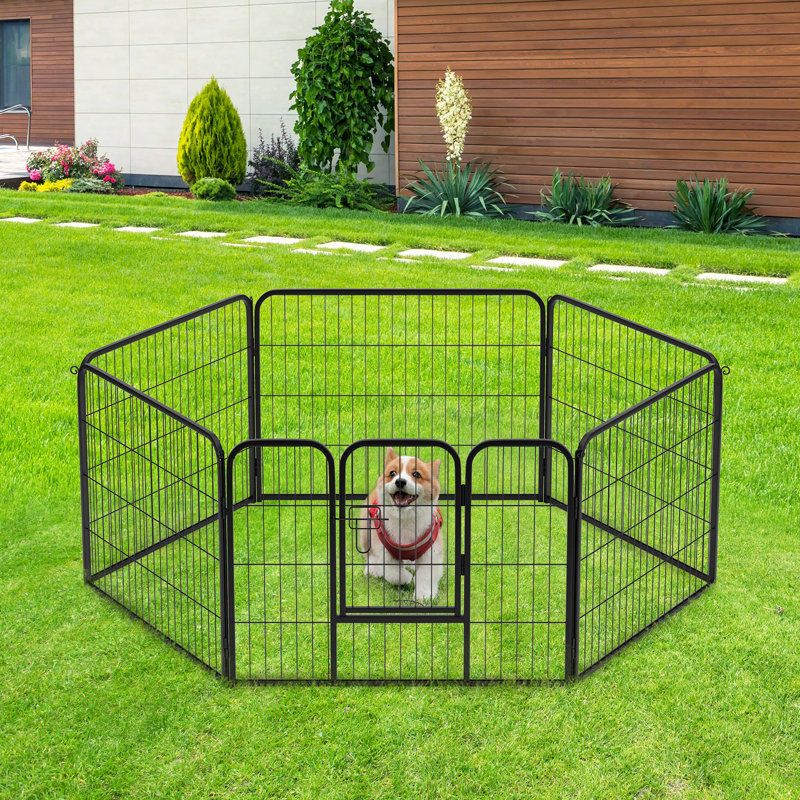 Black Metal Indoor/Outdoor Dog Playpen with Door