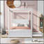 Wood Canopy Bed With Trundle Bed And Two Drawers ,Full Size Canopy Platform Bed With Support Slats .No Box Spring Needed, Brushed White