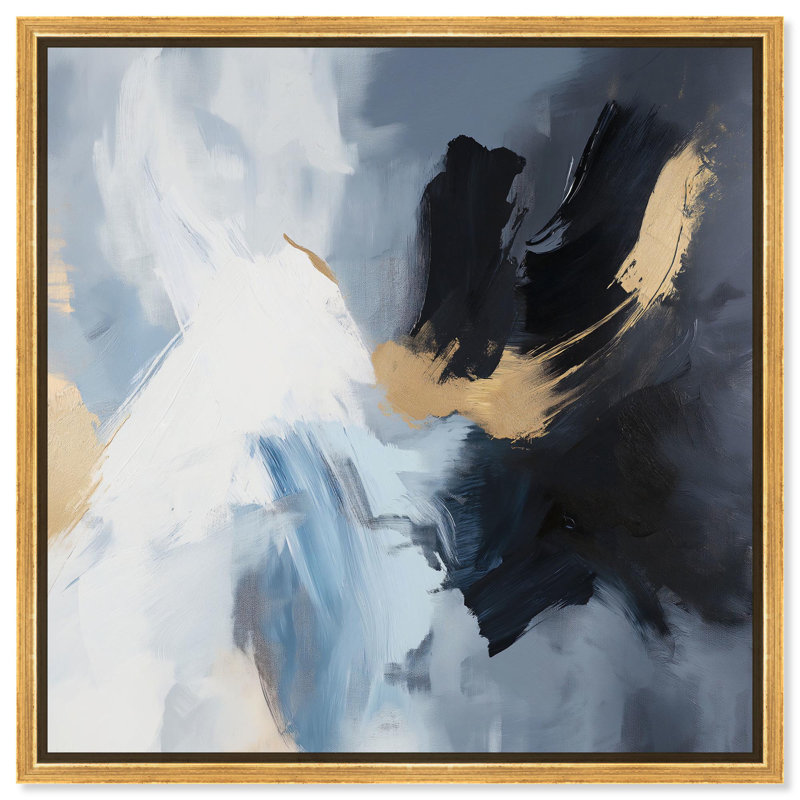 Art, art abstrait, toile grise, monochrome, magie, H 13 po x l 13 po, Cadre flottant doré