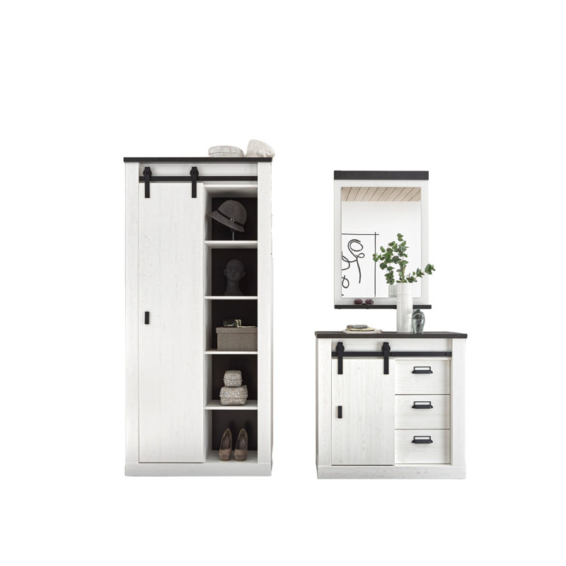 Jackeline Hall Tree 206cm Wide with Shoe Storage, White/Black