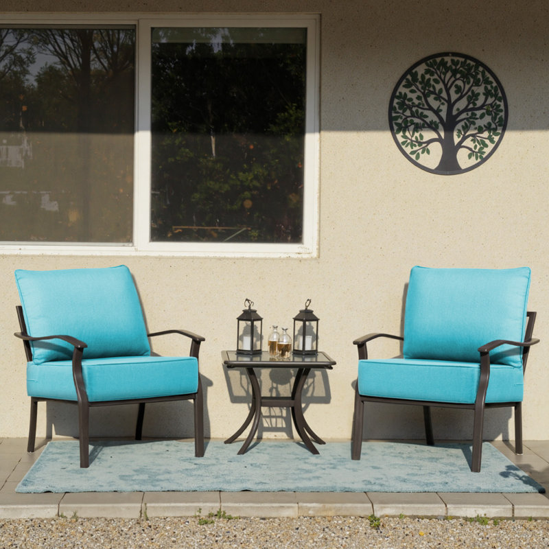 Ensemble de coussin de siège et de dossier en polyester résistant aux intempéries Deb, Bleu clair, 2, L 24 po x P 24 po 