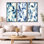 «Blue Botanical Wash - Ivory Leaves», art mural 3 pièces