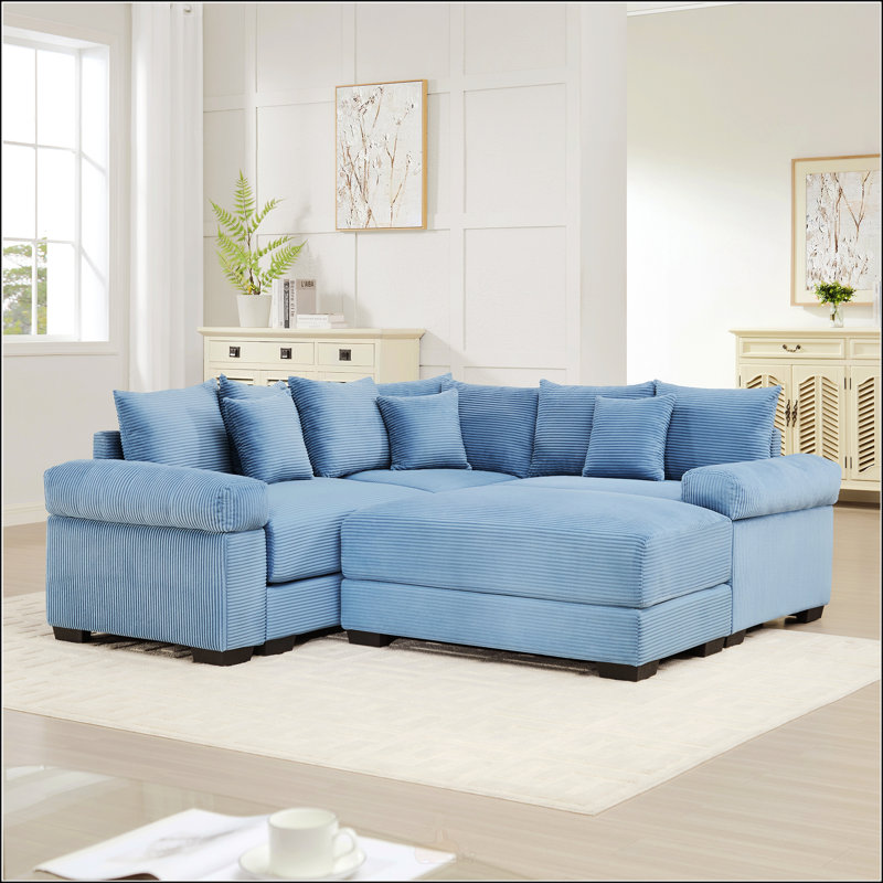 Canapé modulaire surdimensionné Cloud, Velours côtelé bleu, H 34,2 po x l 79,1 po x P 79,1 po