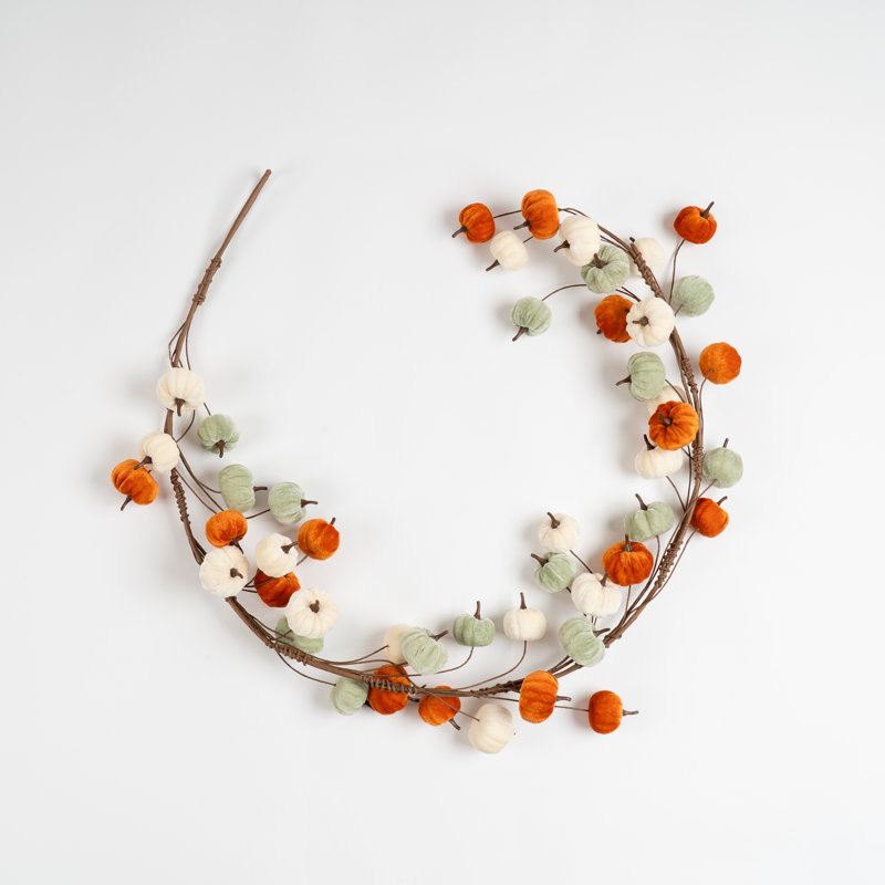 150cm Velvet Pumpkin Garland, Orange