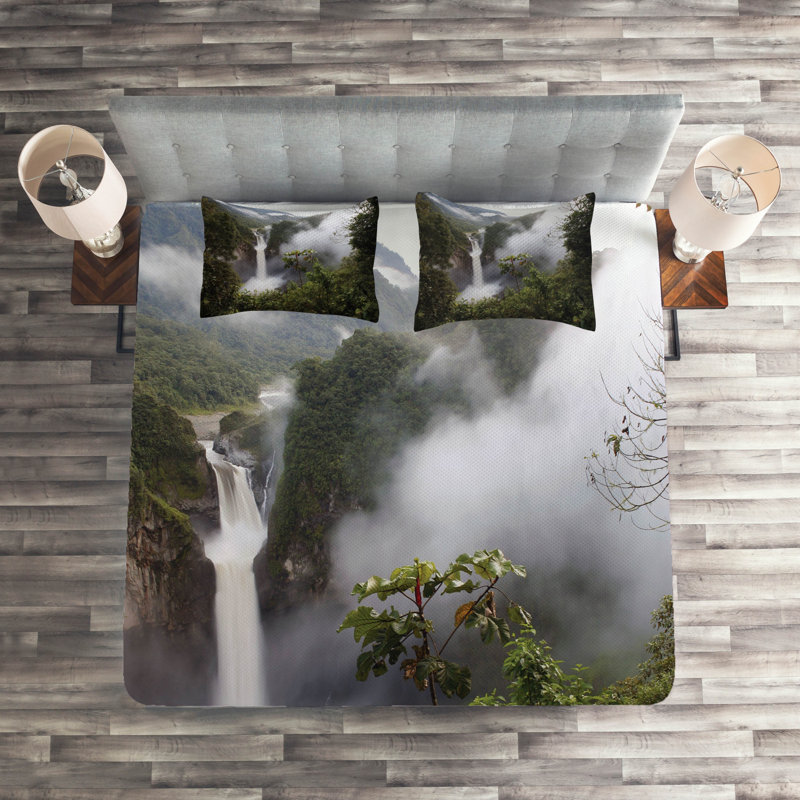 Forest Rustic Polyester Coverlet, King Bedspread + 2 Shams