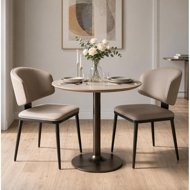 Chaise de salle à manger moderne en lin doux, gris clair / noir / brun, 4pc, Light Grey