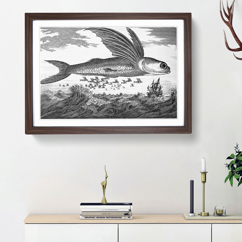 Flying Fish by Thomas Astley - Framed Print, 27cm H x 36cm W x 2cm D, Walnut Framed