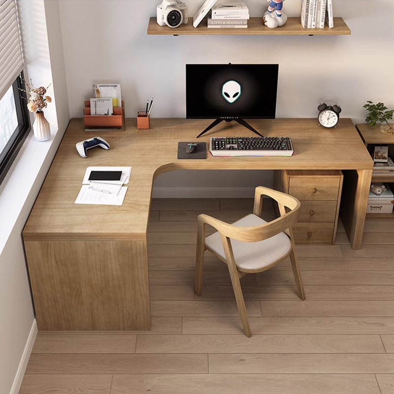 Burlywood Rectangular Solid Wood desks, 29.33" H x 86.22" W x 55.12" D, Left Hand Return