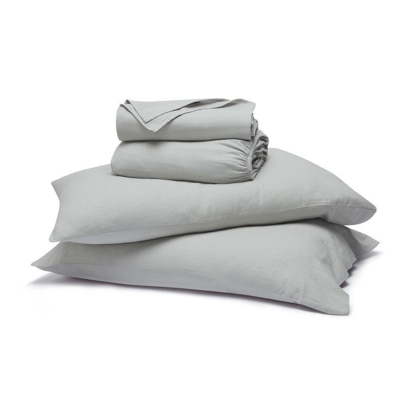 Chloe 100% Cotton Linen Texture Vintage Wash Solid Deep Pocket Percale Sheet Set, Silver, King Sheet Set