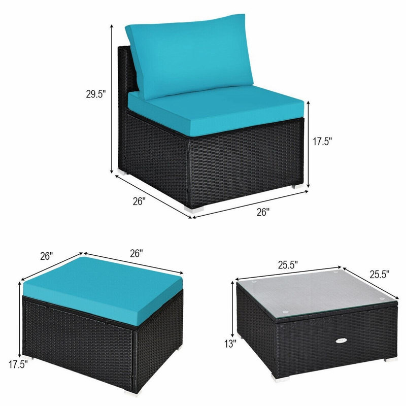 Lemington 4 - Person Patio Conversation Set with Cushions, Blue