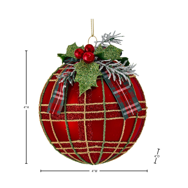 Boule décorative en verre rayé et nœud de 10 cm