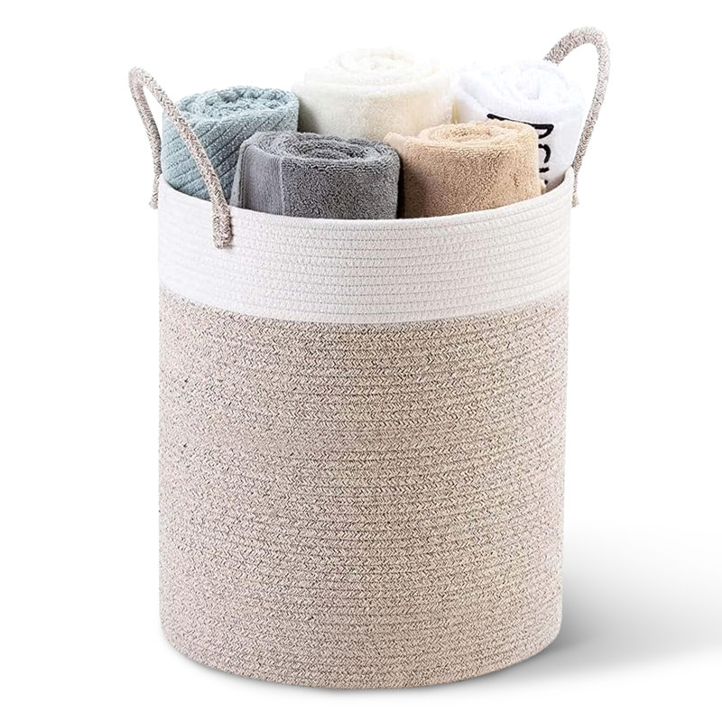  Grand panier à linge en coton tissé avec poignées