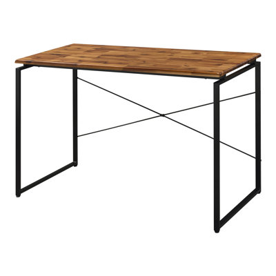 Bureau industriel rectangulaire de 120,6 cm (47,5 po) avec plateau en bois et piètement traîneau en métal noir, idéal pour un bureau à domicile.
