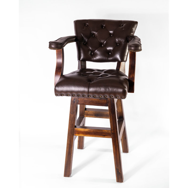 Trophy Swivel Upholstered Counter Stool with Solid Wood Frame, Brown, Bar Stool (30" Seat Height)